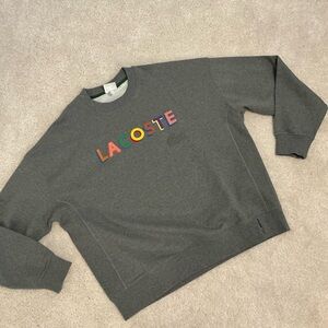 Lacoste Gray Crewneck Sweater with Colorful Logo